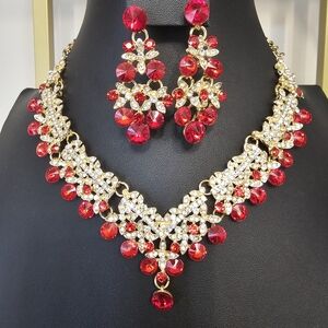 Elegant Red and Gold Jewelry Set